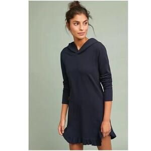 Anthropologie Sundays Avery Hooded Ruffle Hem Dress Charcoal Gray Size XS‎